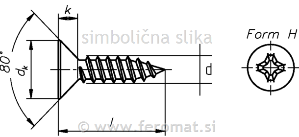 Vijak za pločevino - ugrezna glava, C-H